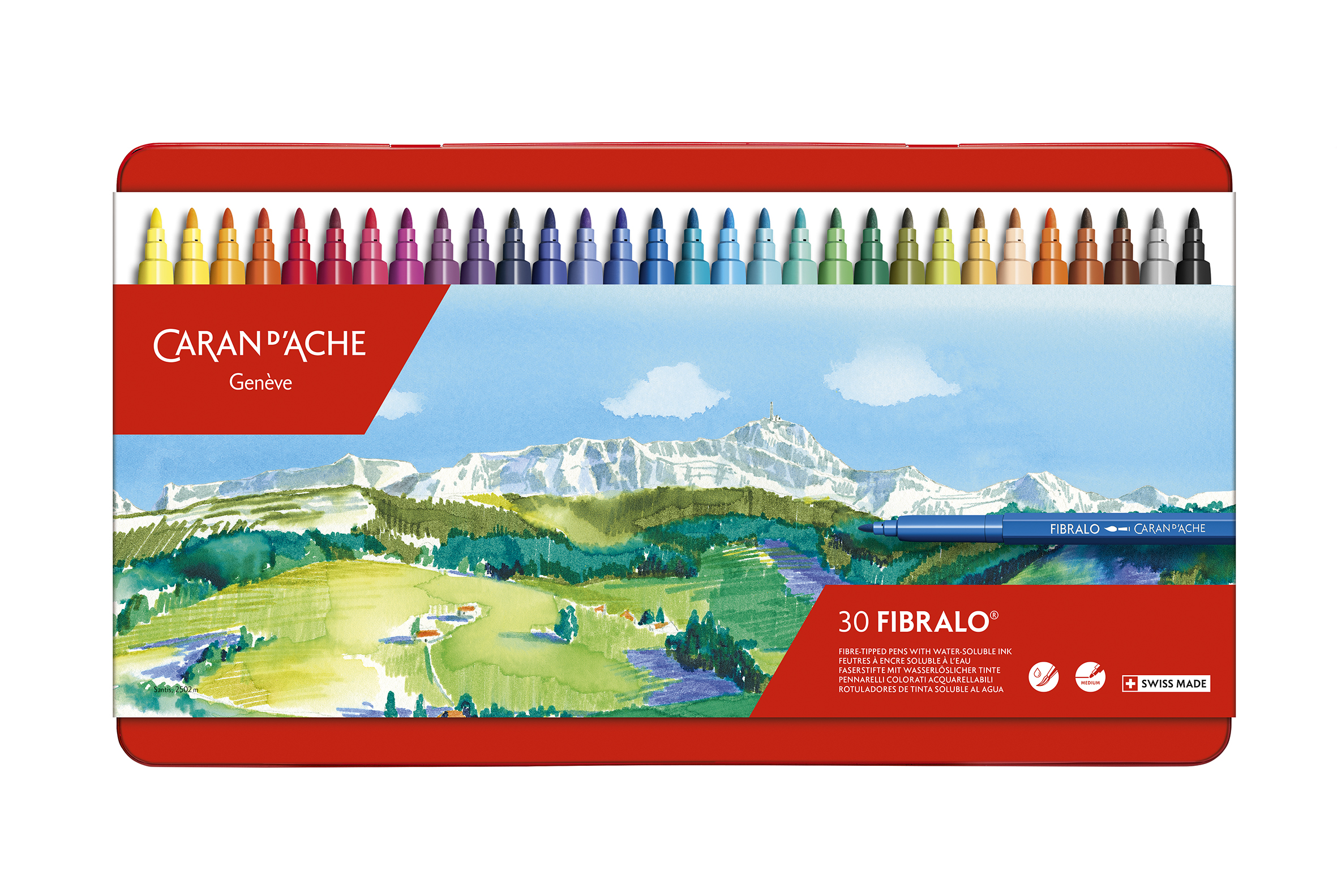 Fibralo, metal box 30 fibre pens assorted