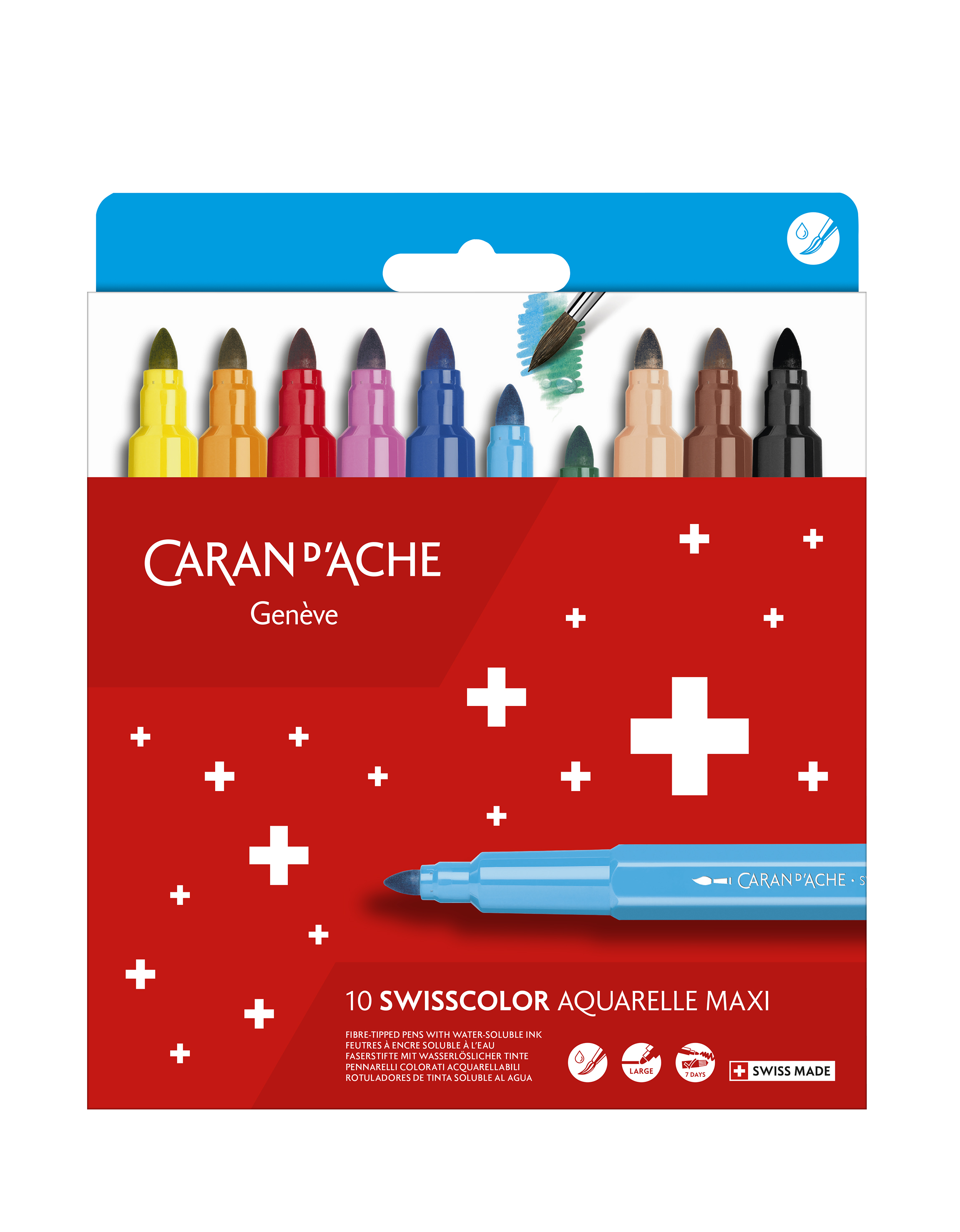 Swisscolor cardboard box of 10 Maxi Fibre markers