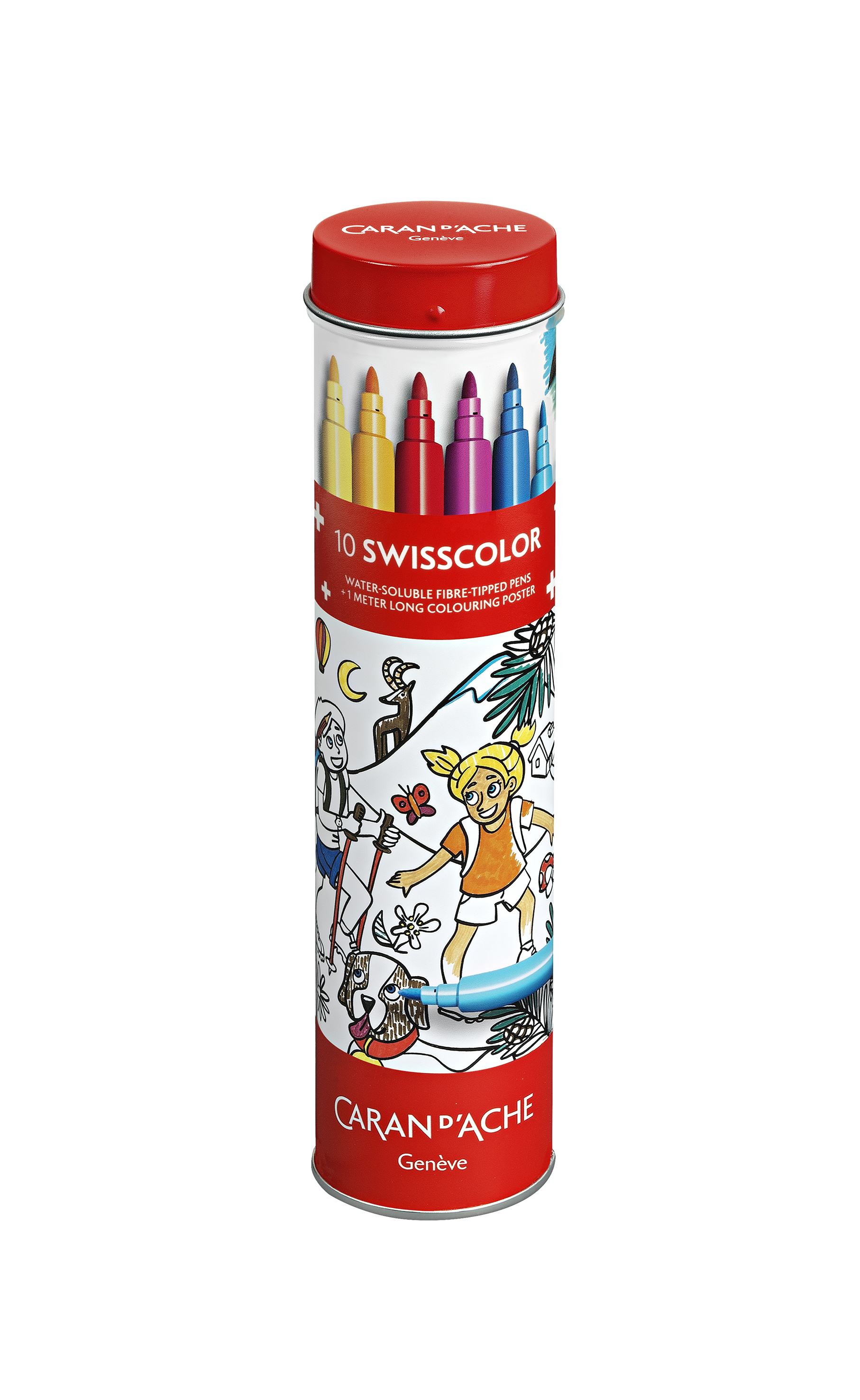 Swisscolor tube of 10 Fibre markers + poster