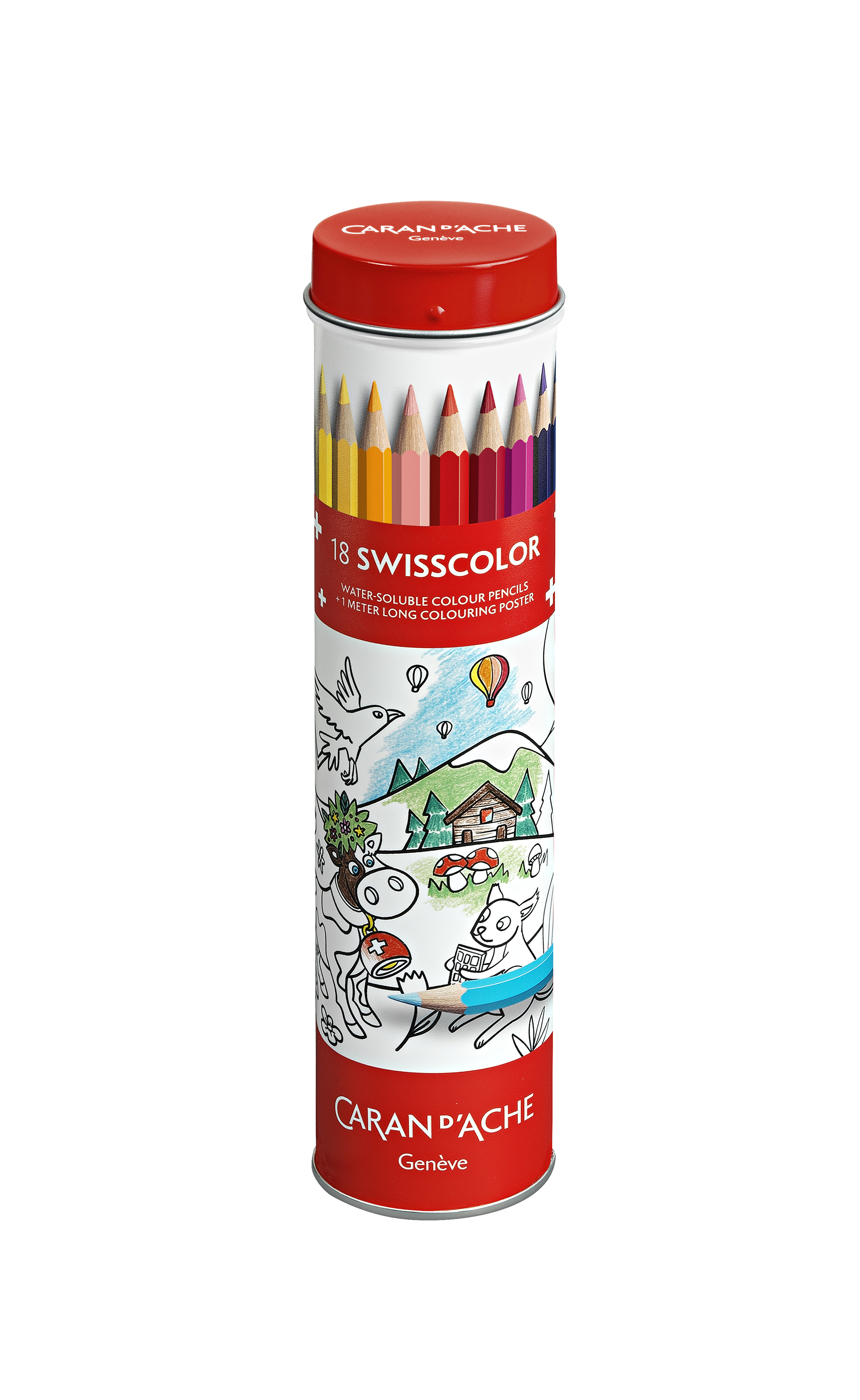 Swisscolor tube of 18 assorted colored pencils watersoluble + poster