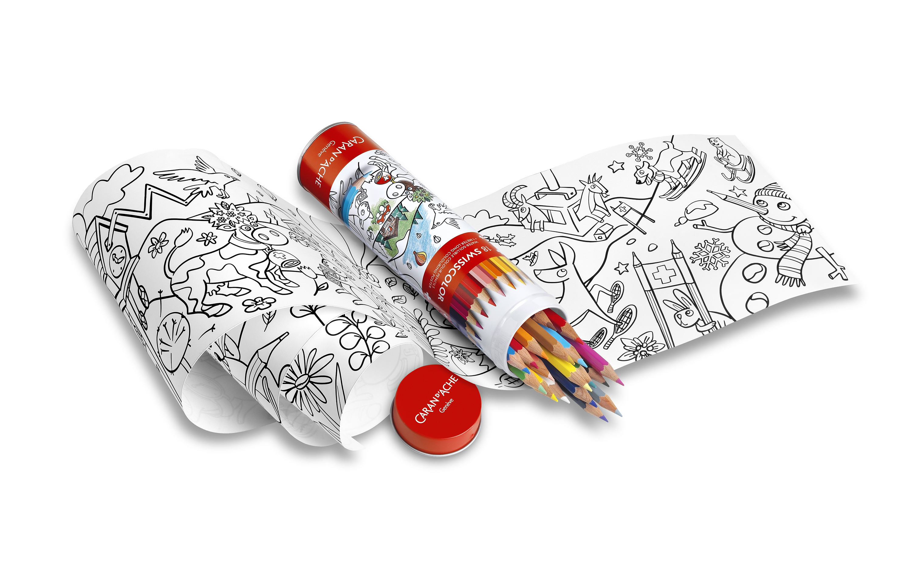 Swisscolor tube of 18 assorted colored pencils watersoluble + poster