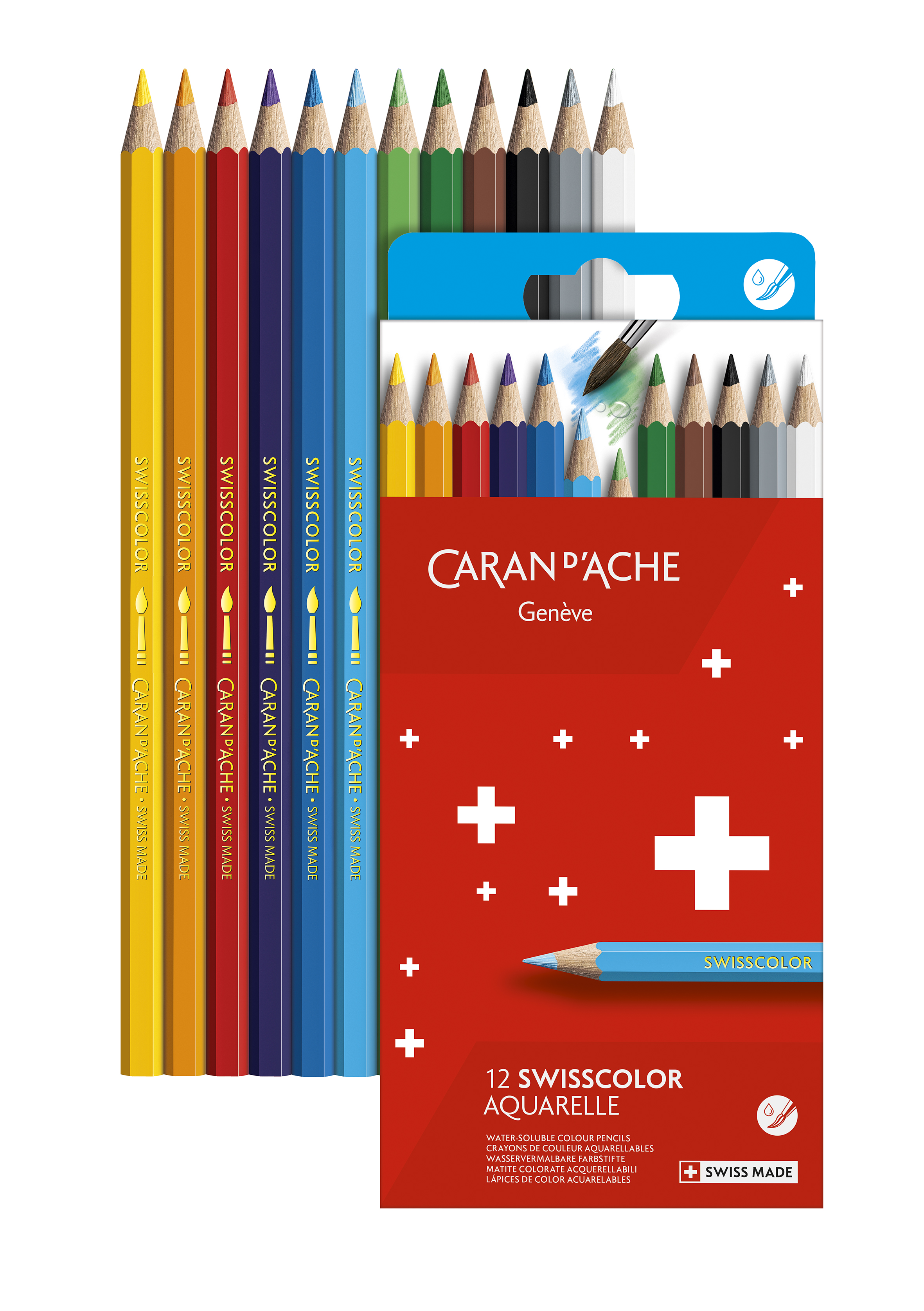 Swisscolor cardboard  box 12 assorted colored pencils  watersoluble