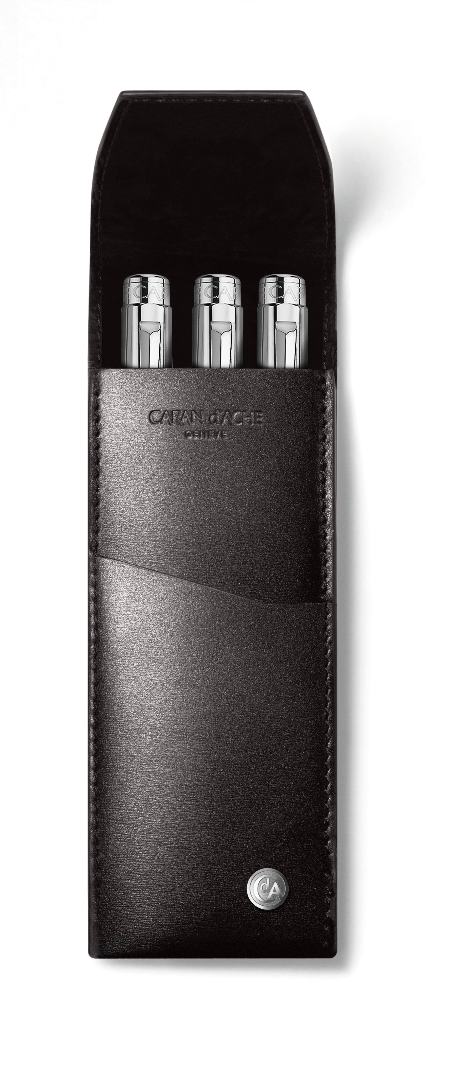 Leather Collection - Holder for 3 pens, ebony