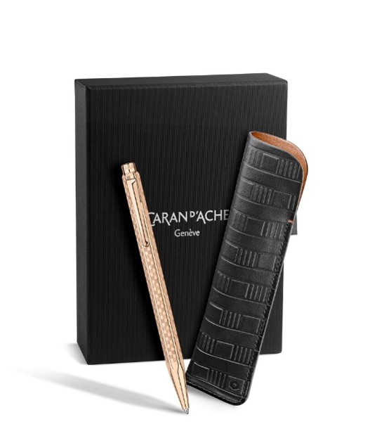 Ecridor  Damier Ballpoint Pen Rose Gold with leather case